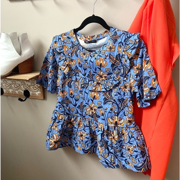 🆕NWT ZARA 100% cotton peplum bohemian top S - Picture 6 of 9